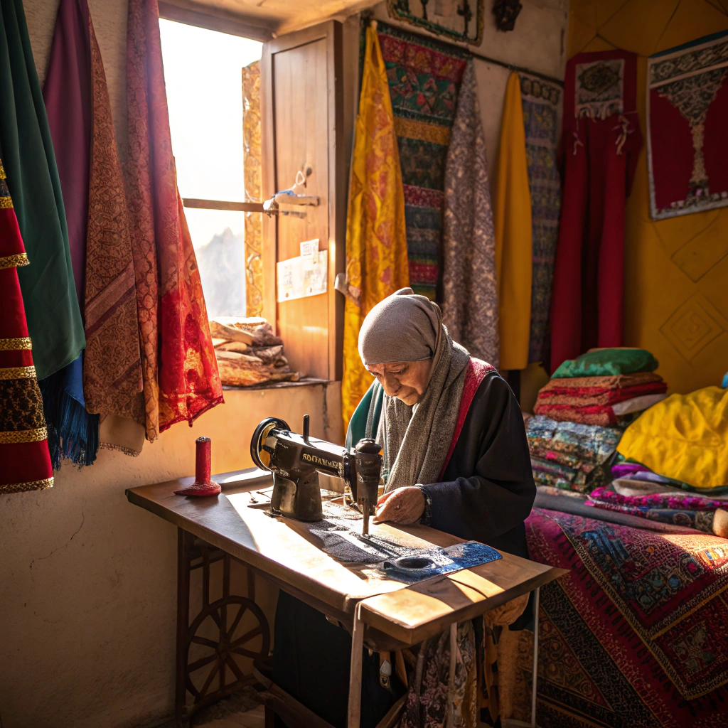 Artisan hands working on premium fabric