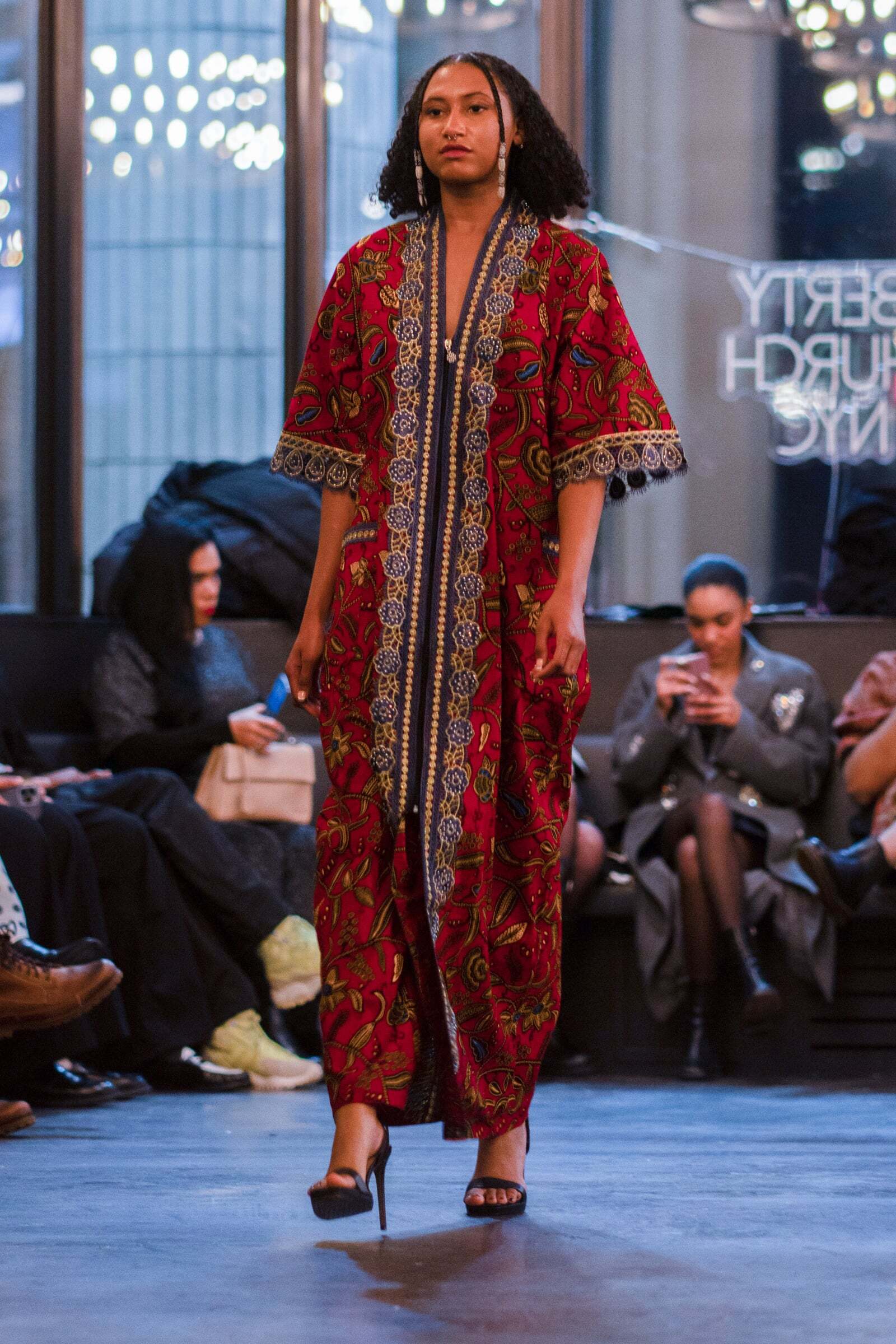 Studio presentation of Aurelia printed shift ensemble